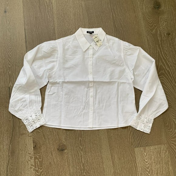 Express white button-down shirt with lace detailing - Picture 1 of 9